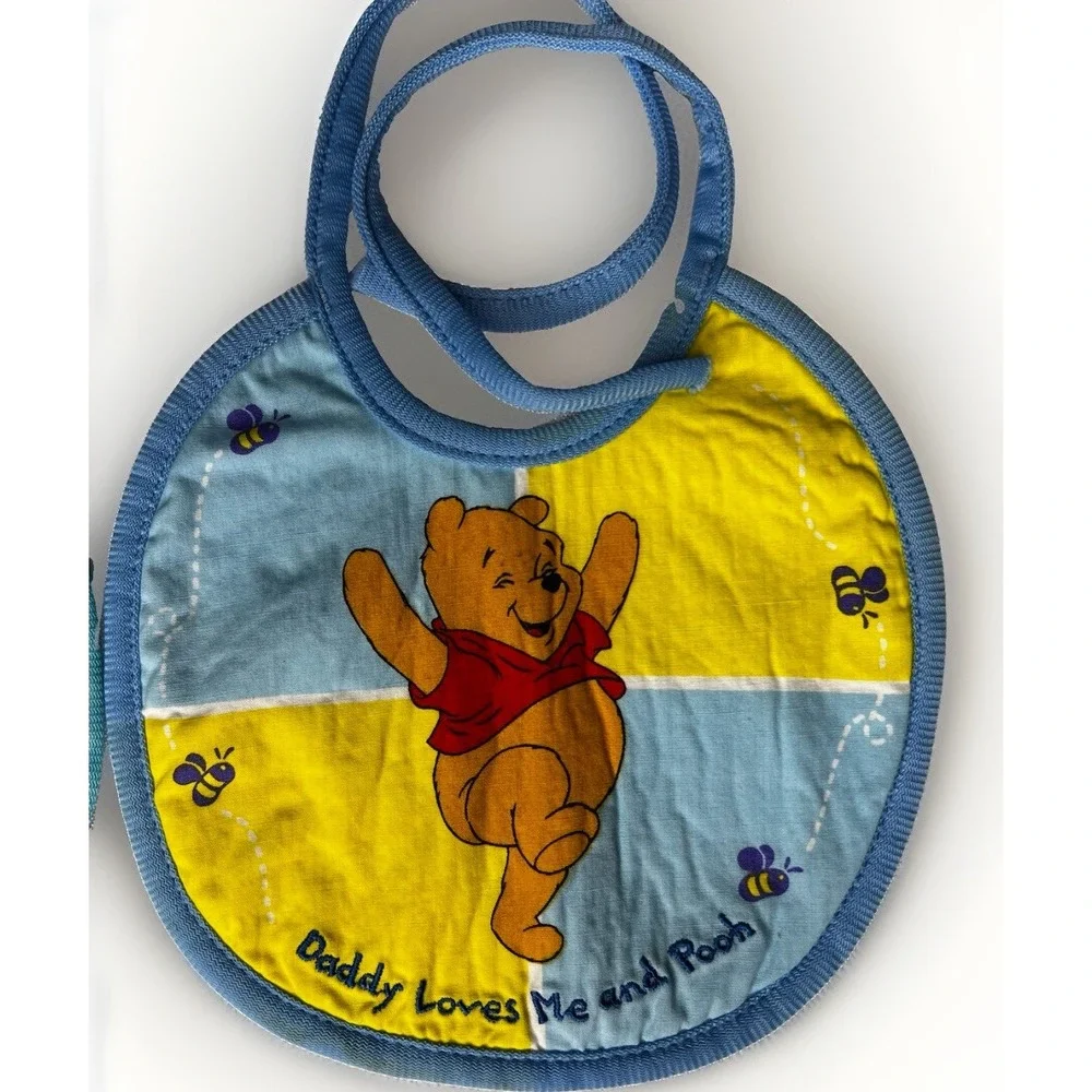 Vintage 1998 Winnie the Pooh‎ Baby Bibs Lot of 2 Mommy Daddy The First Years